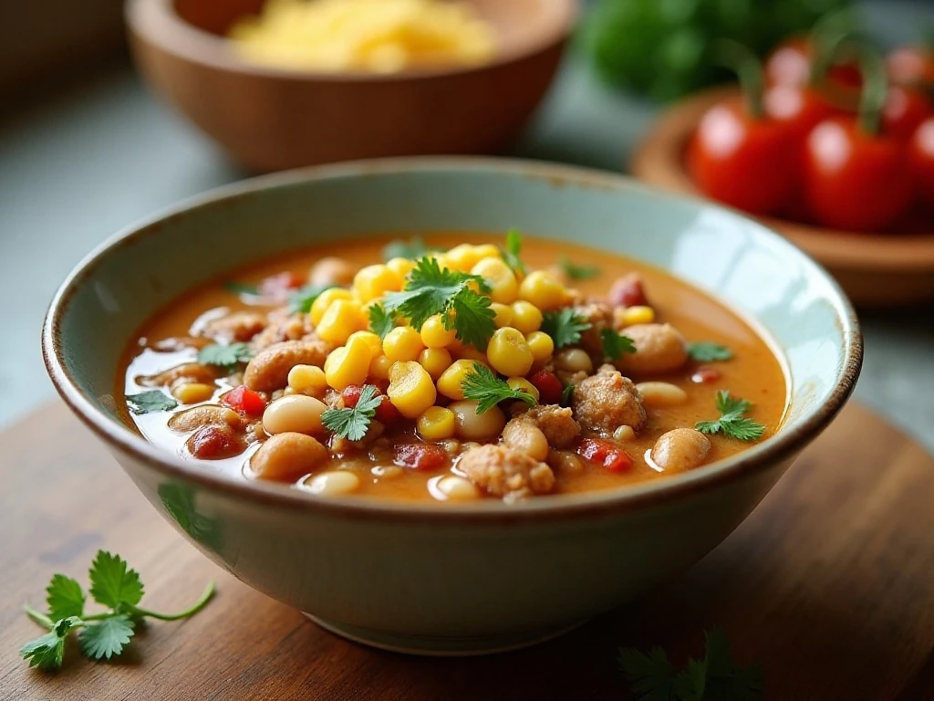 Creamy white bean turkey chili served as a comforting weeknight dinner