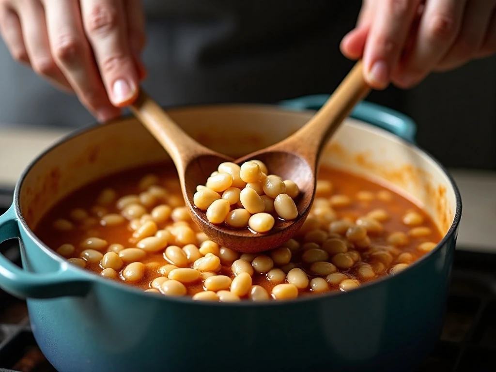 Mashing white beans to thicken turkey chili naturally