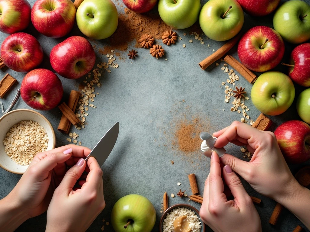 Different apples and ingredients for apple desserts