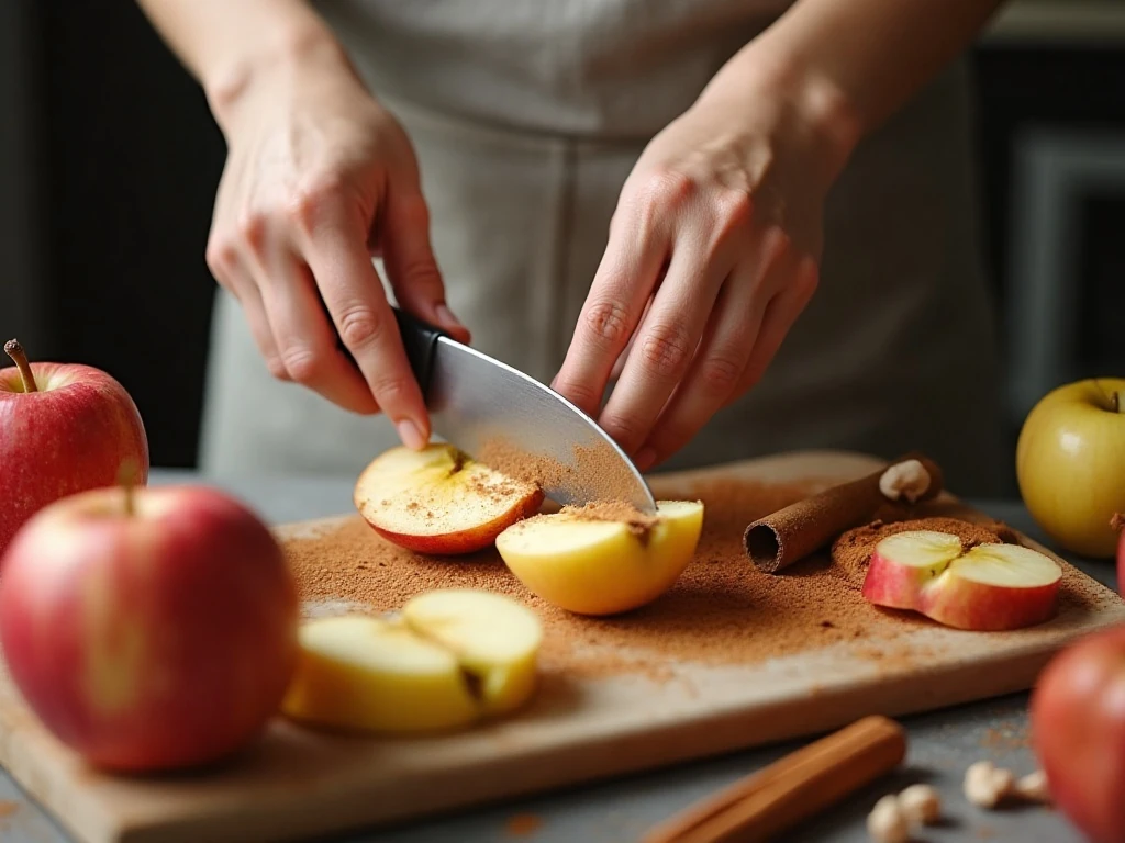 Preparing apples for a dessert recipe