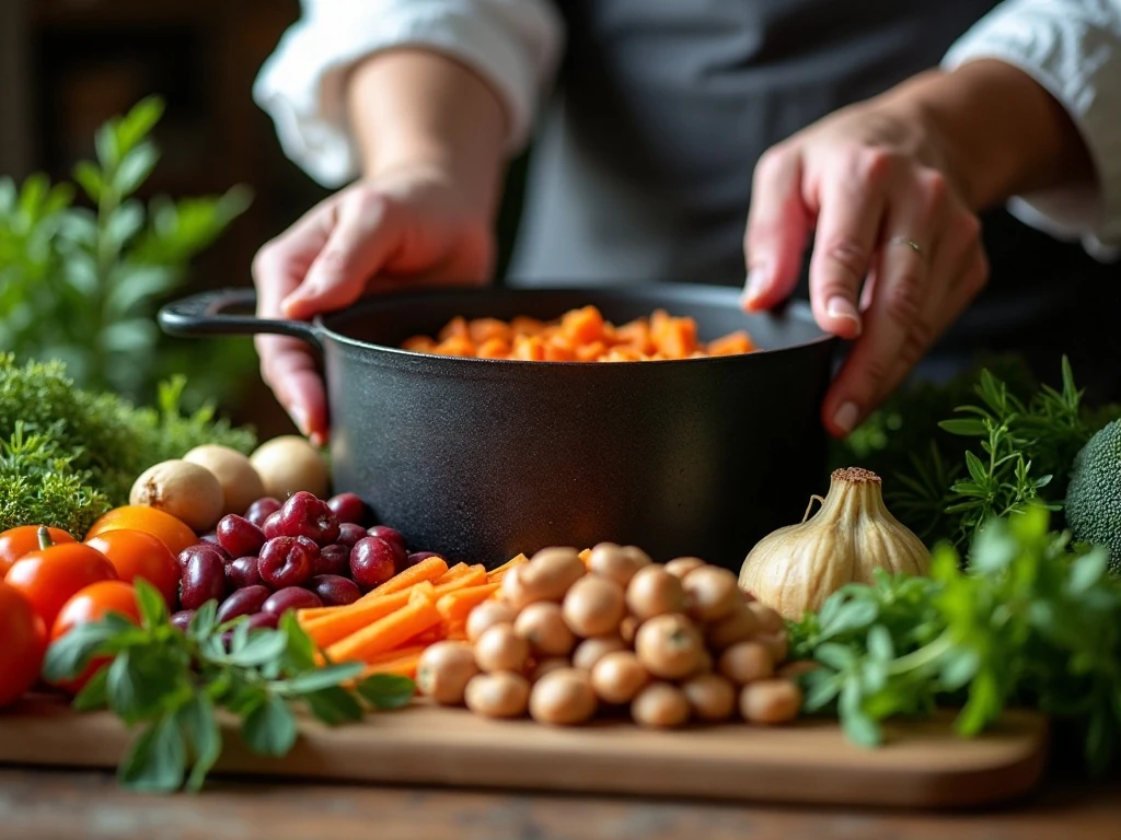 Prepared ingredients ready for choosing and cooking a winter stew