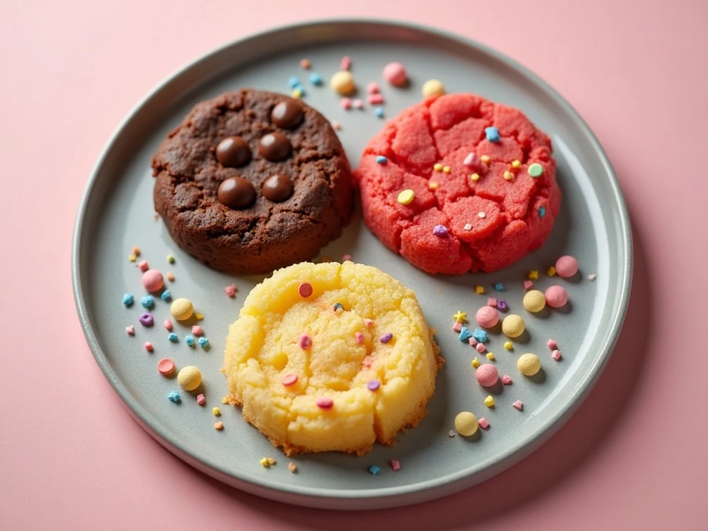 Four colorful easy cake mix cookie varieties arranged on a serving platter
