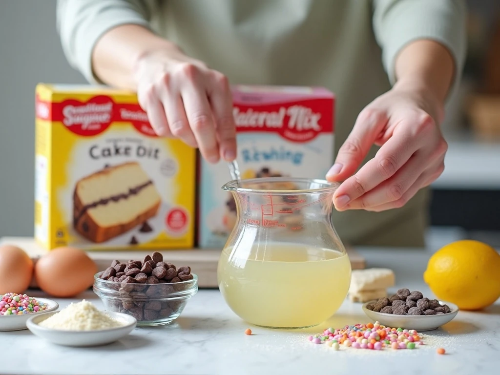 Ingredients for chocolate chip, red velvet, lemon, and Funfetti cake mix cookies