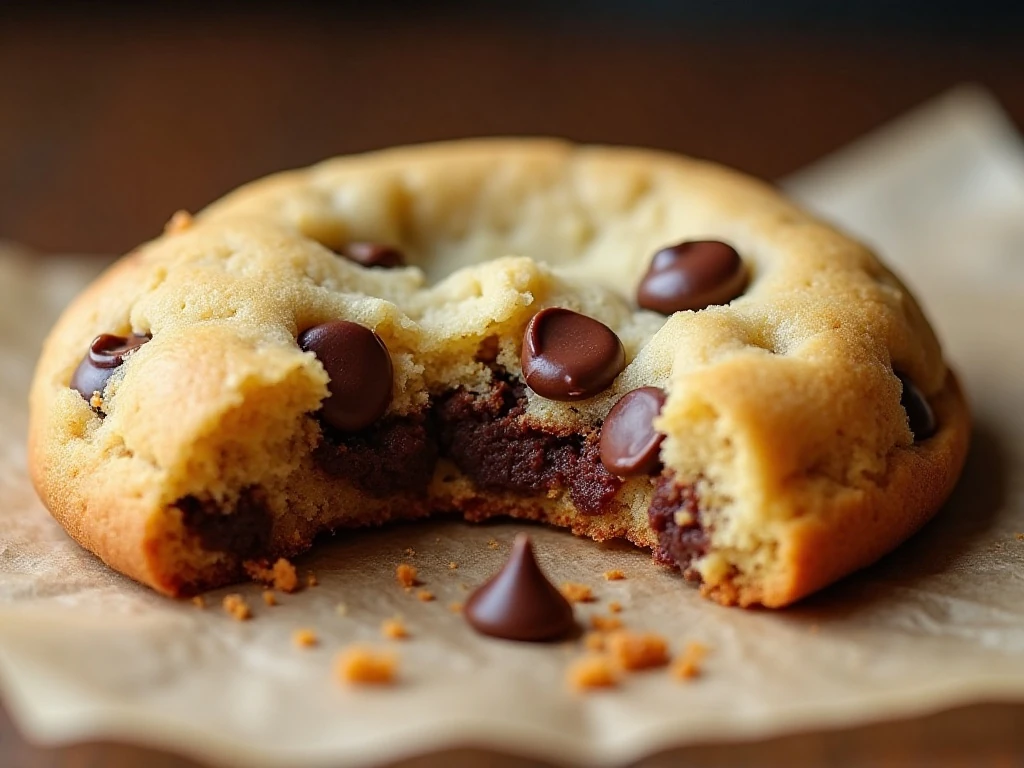 Soft chewy center of a freshly baked cake mix cookie