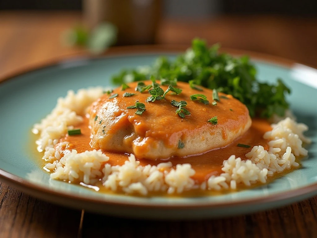 Creamy slow cooker chicken served over rice