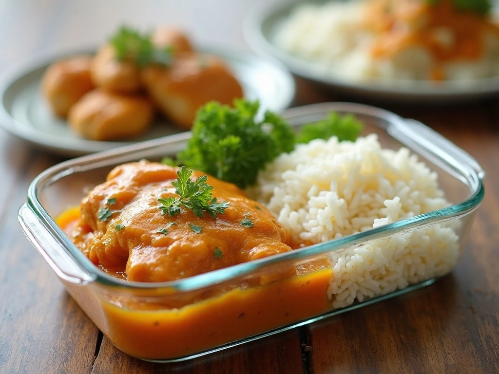 Stored creamy slow cooker chicken and rice leftovers