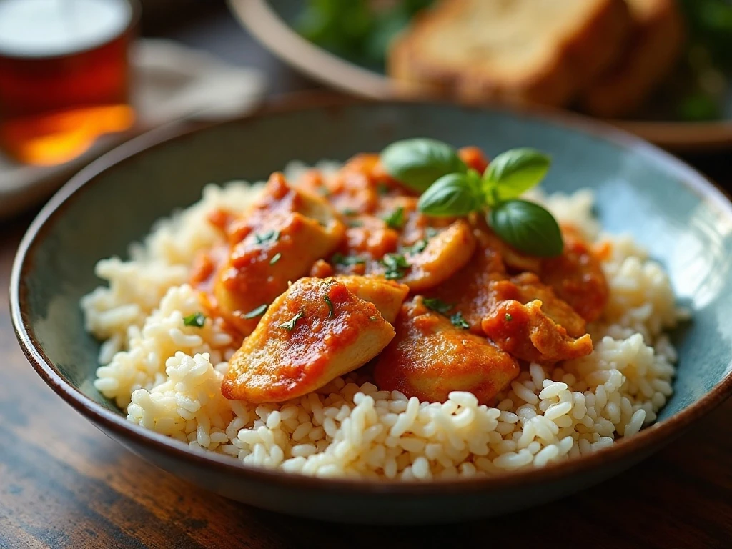Creamy slow cooker chicken served over rice