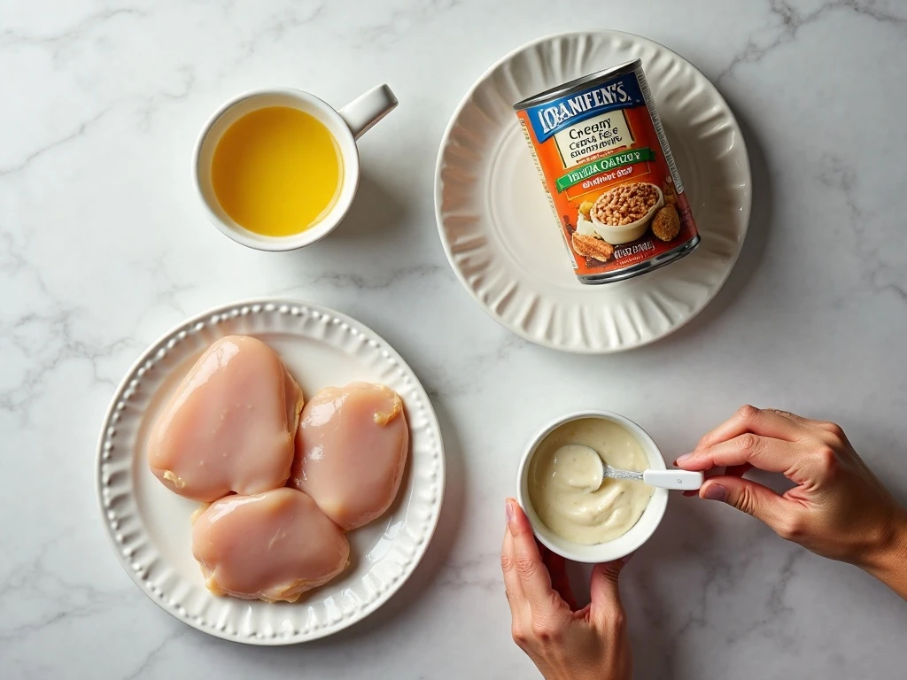 Ingredients for four-ingredient slow cooker chicken
