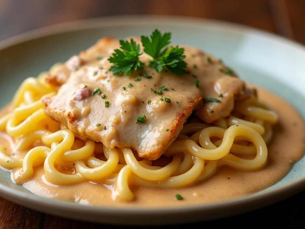 Creamy Italian chicken served over egg noodles