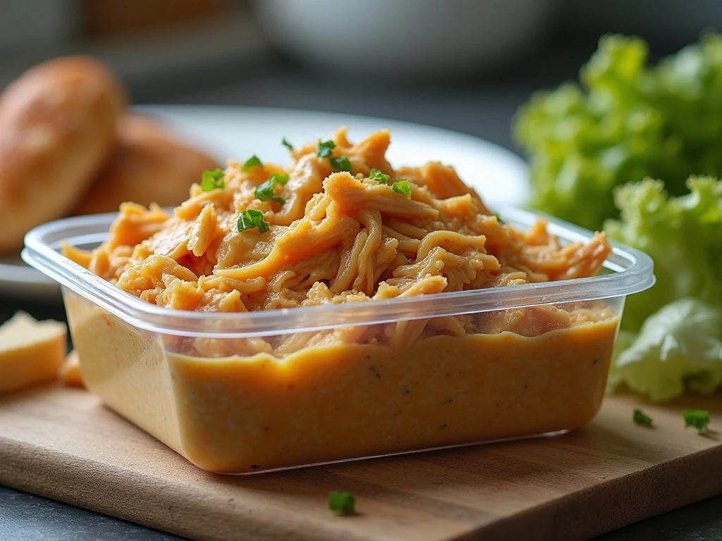 Stored creamy slow cooker chicken ready for reheating