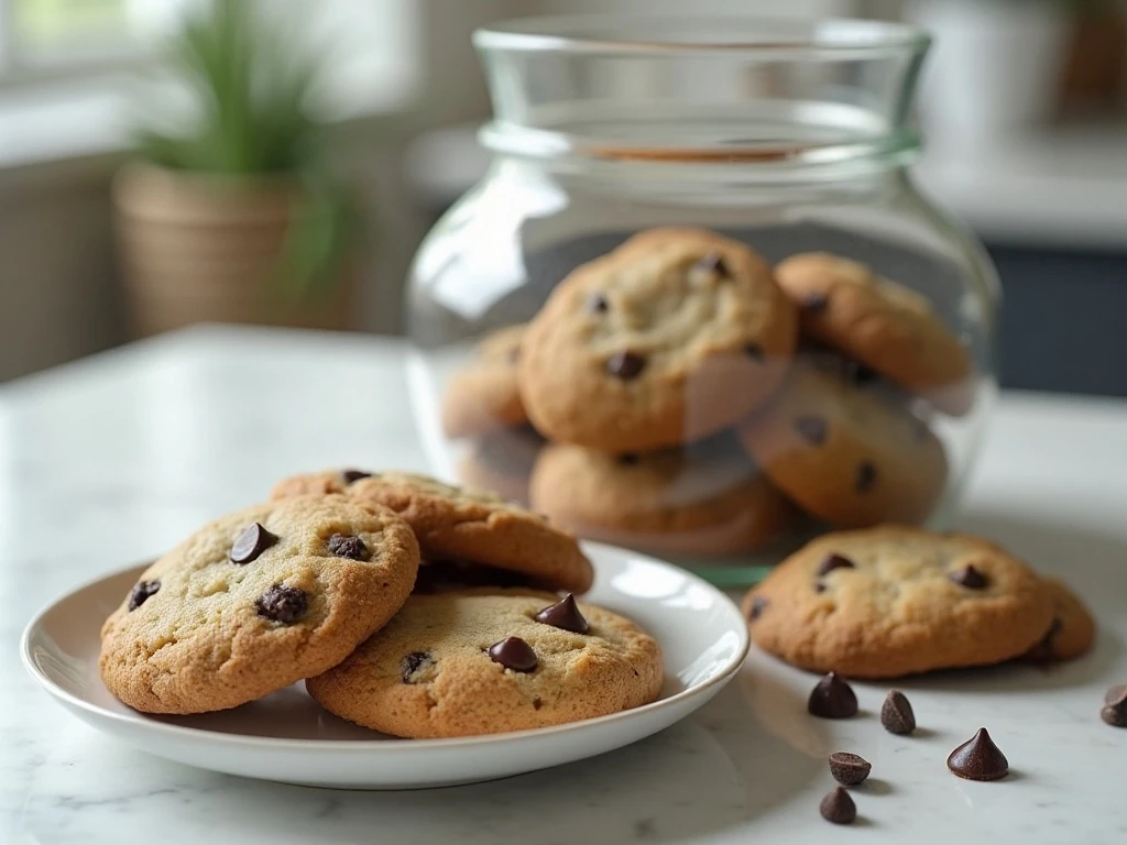 Chocolate chip cookies stored in an airtight jar