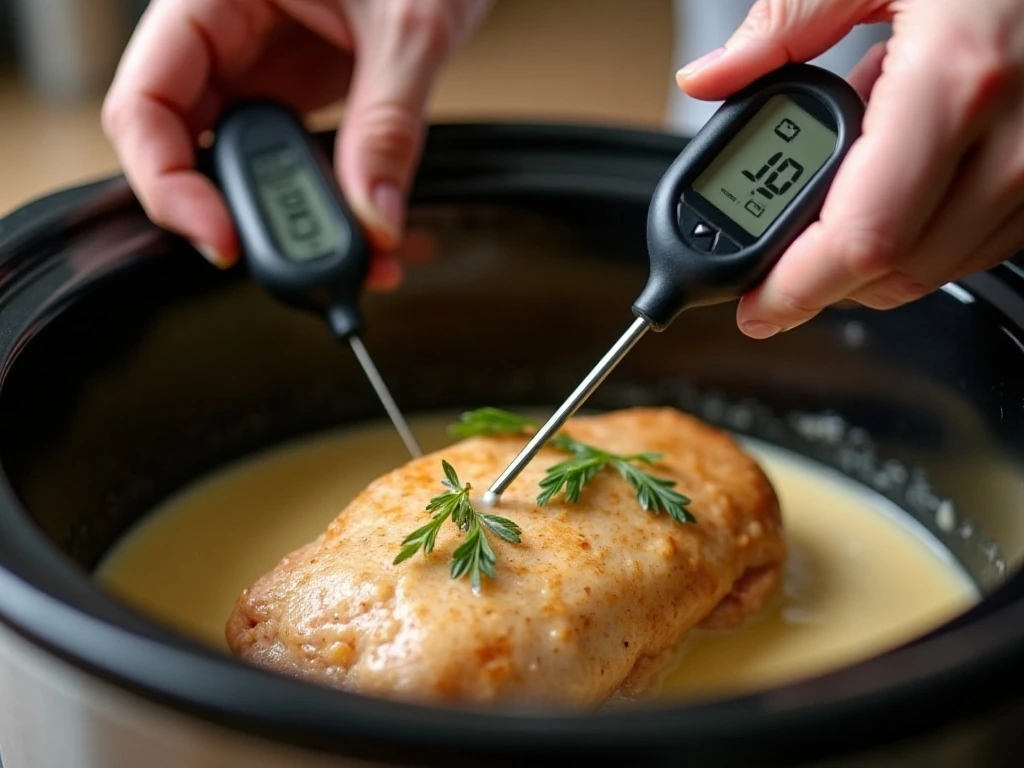 Checking Houdini Chicken for a safe internal temperature
