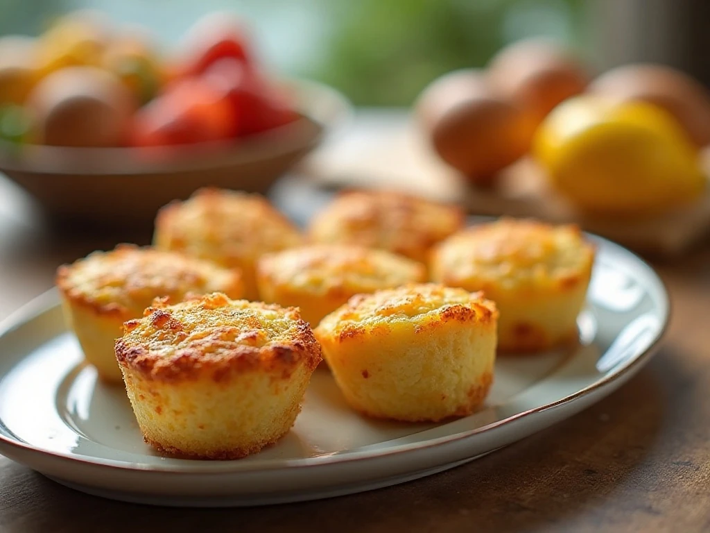 Golden individual muffin pan potato stacks served for breakfast