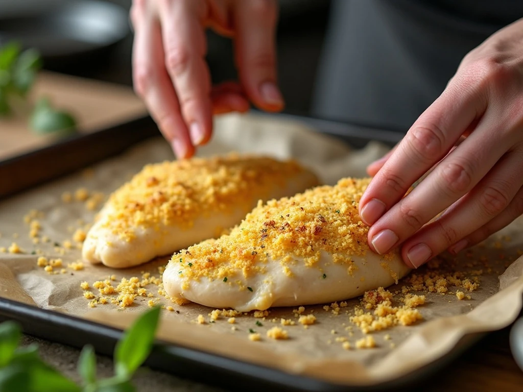 Seasoned breadcrumbs pressed onto the Parmesan coating