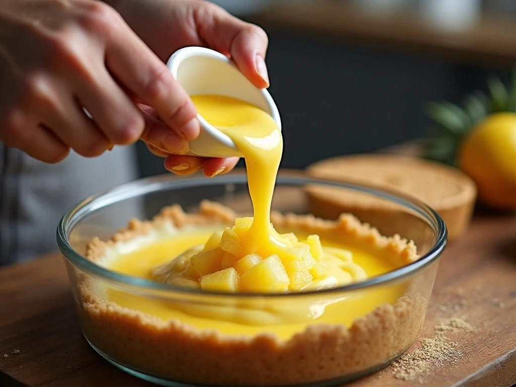Mixing the pineapple pie filling in a bowl