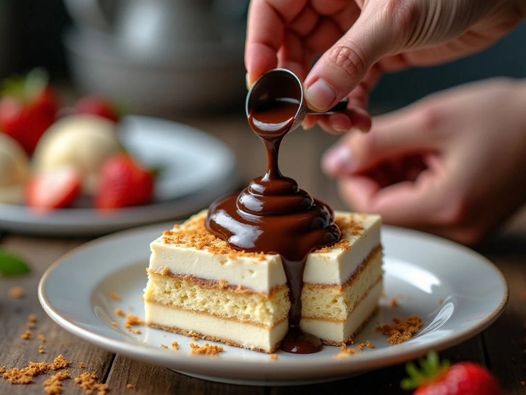 Adding a hot fudge layer to the ice cream pie