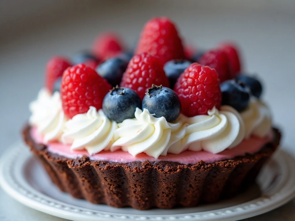 Blueberries and raspberries decorating a patriotic ice cream pie