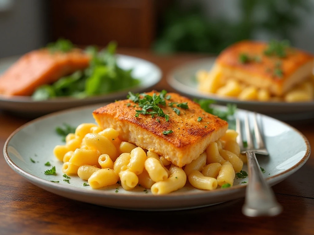Baked mac and cheese served as a comforting family dinner