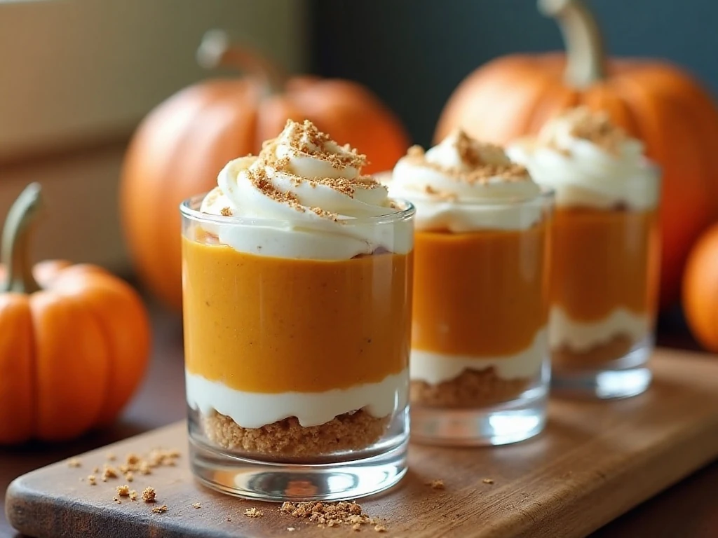 Four easy maple pumpkin pie parfaits layered in clear glasses