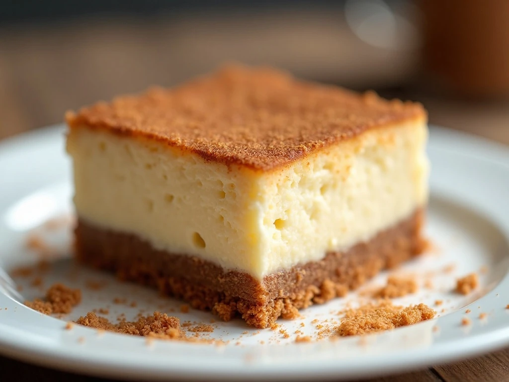 Close-up of the creamy cinnamon cheesecake bar layers