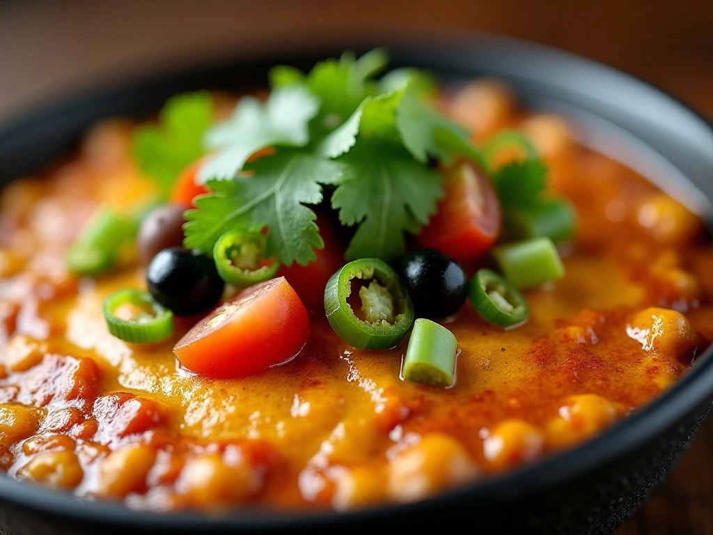 Customizable taco dip with fresh garnishes