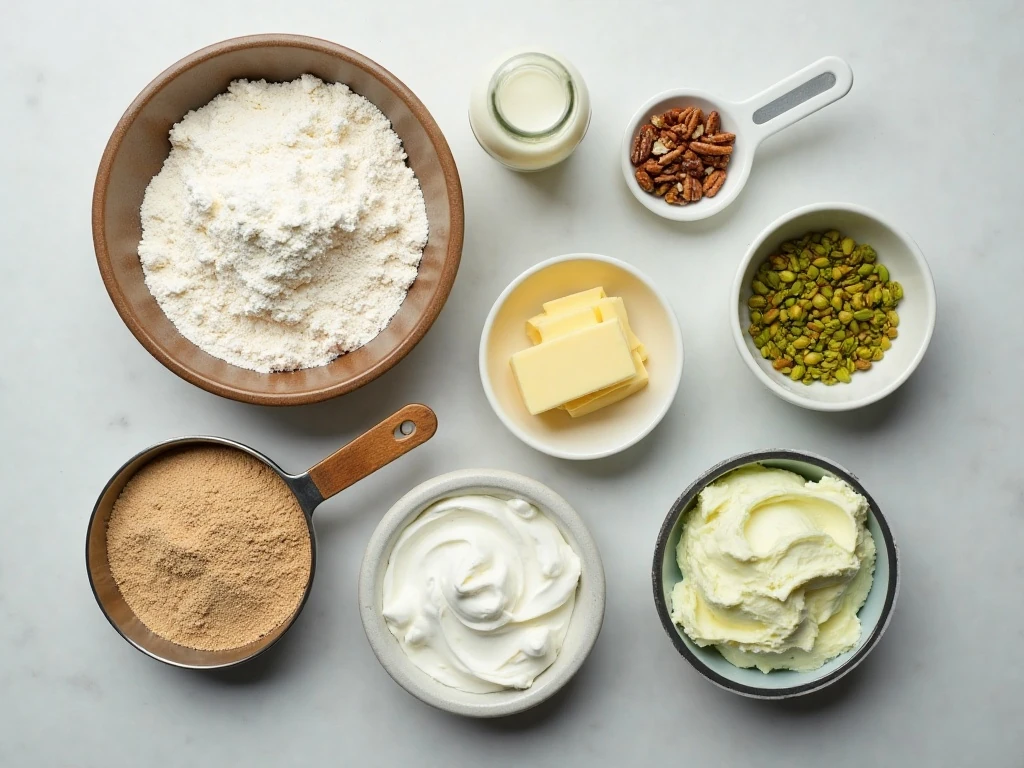 Ingredients for a layered pistachio pudding dessert