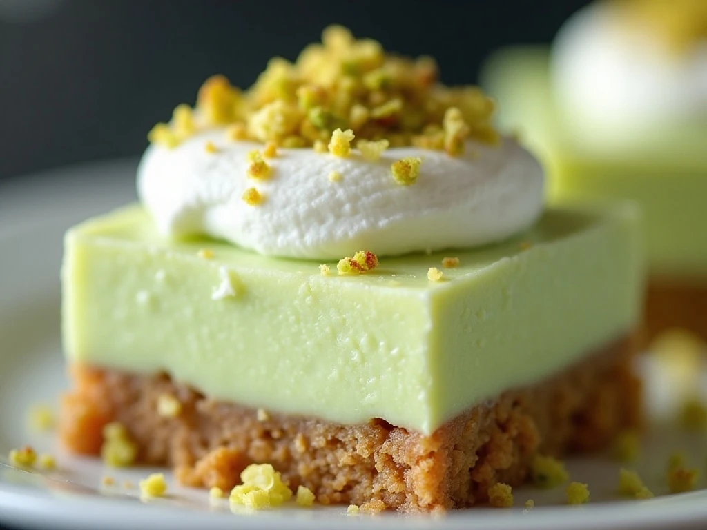 Close-up of pistachio dessert topped with chopped pistachios