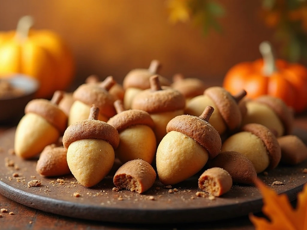 Plate of cute Nutter Butter acorn cookies for a fall dessert table