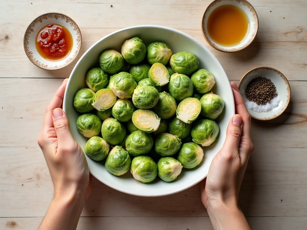 Ingredients for air fried Brussels sprouts with pepper jelly