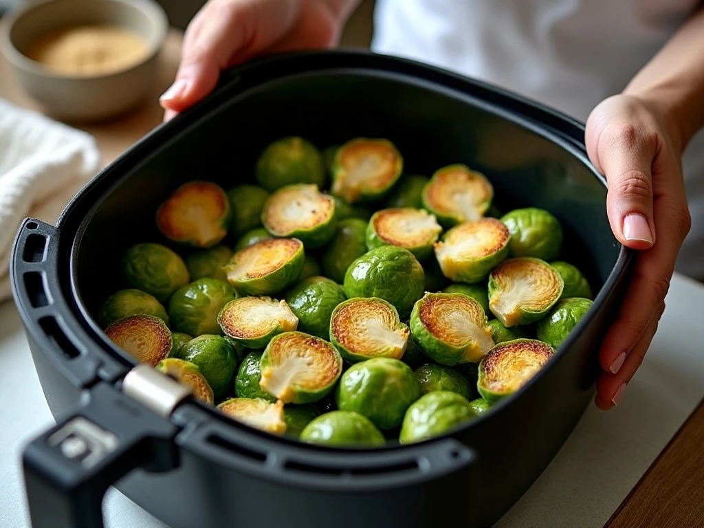 Brussels sprouts arranged for crisp air frying