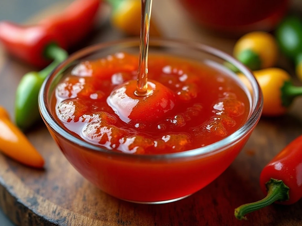 Warm pepper jelly and apple cider vinegar sauce