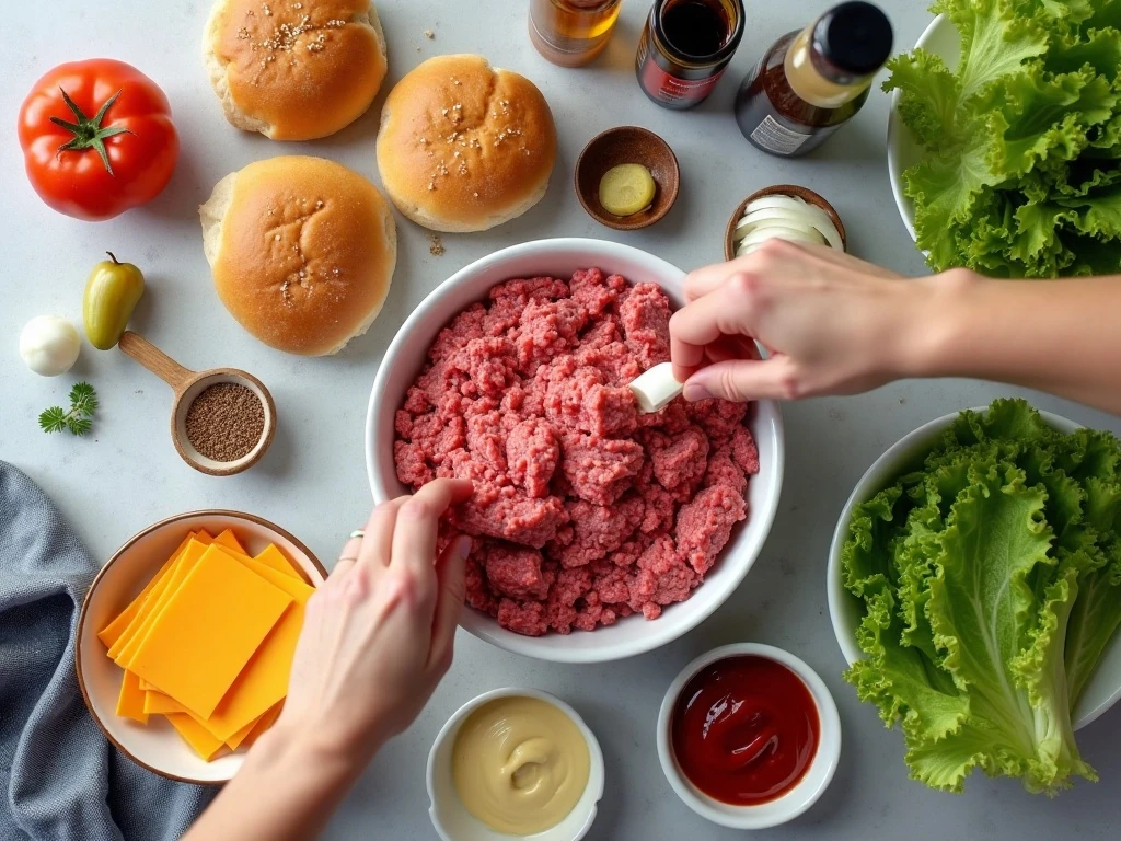Ingredients for easy air fried hamburgers