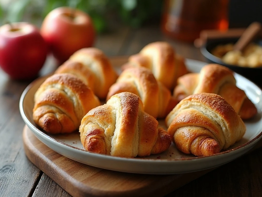 Golden air fryer apple cinnamon crescent rolls on a serving platter