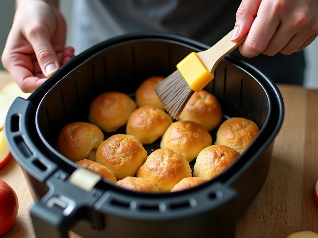Crescent rolls arranged with space in an air fryer basket