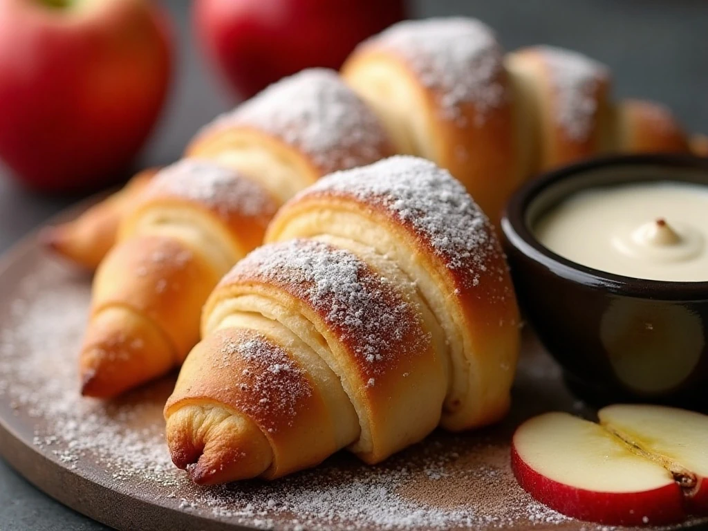 Glazed apple cinnamon crescent roll with cinnamon garnish