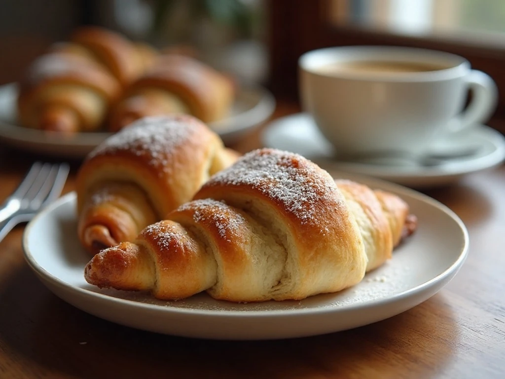 Warm reheated apple cinnamon crescent rolls served with coffee
