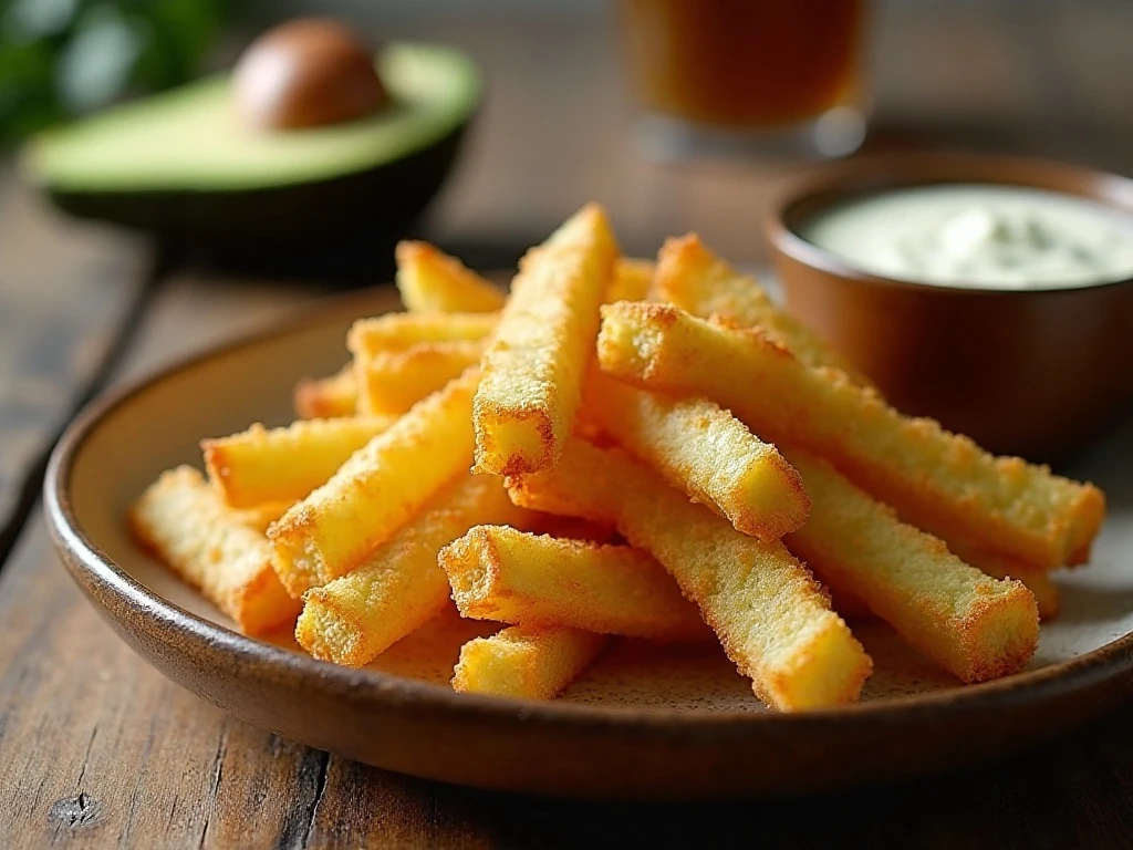 Reheated air fryer avocado fries served crisp