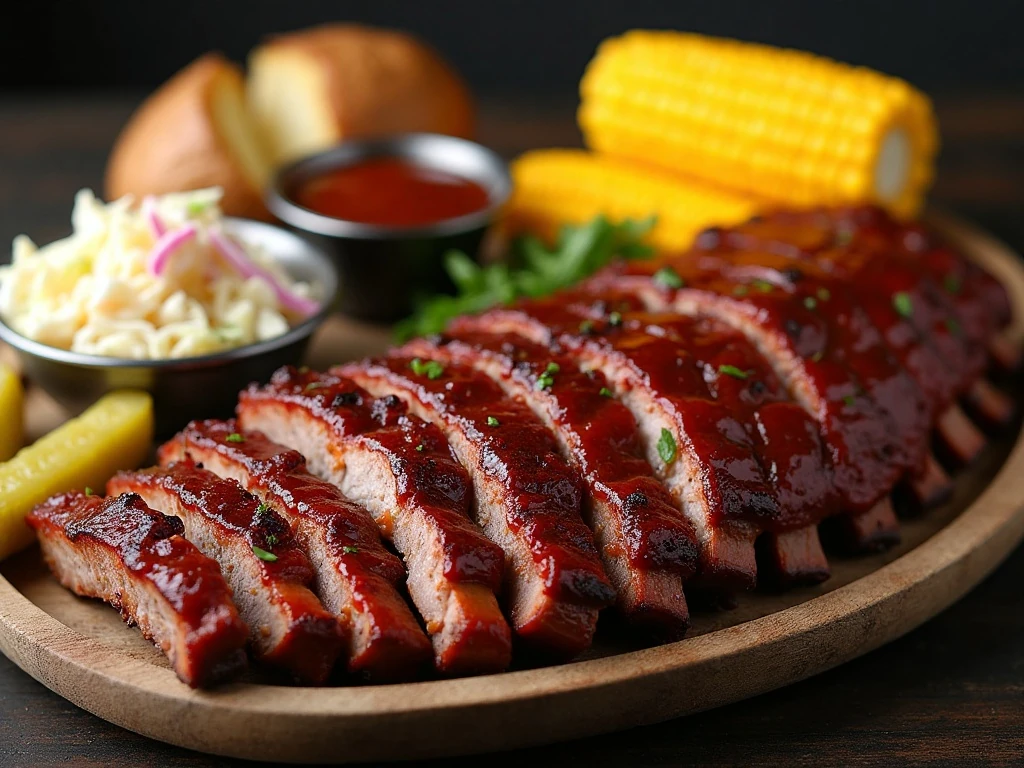 Air fryer ribs served with barbecue dinner sides
