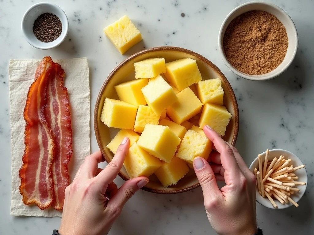 Ingredients for air fryer bacon-wrapped pineapple