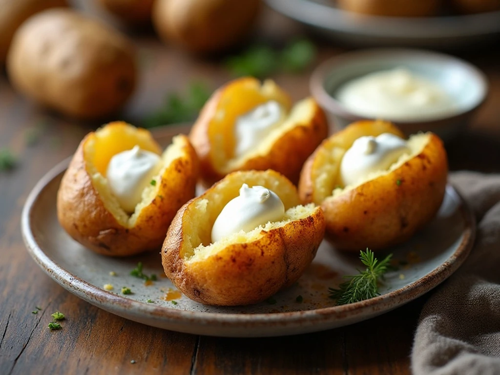 Crispy air fryer baked potatoes with fluffy centers
