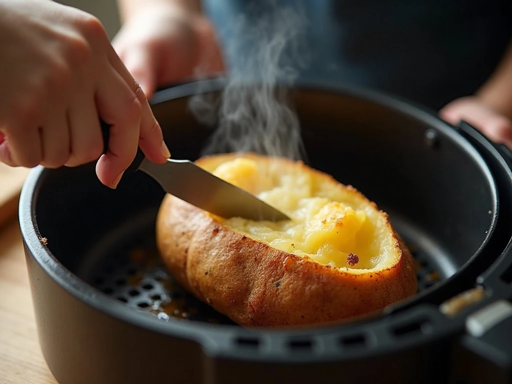 Testing an air fryer potato for tenderness