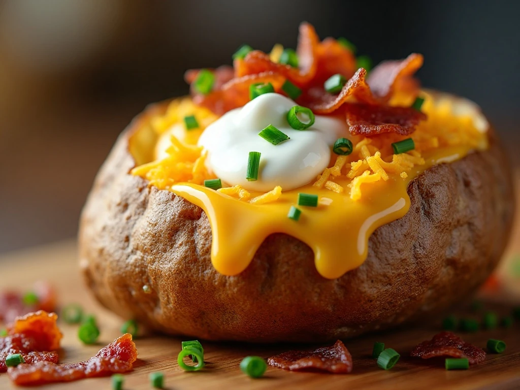 Loaded air fryer baked potato with toppings