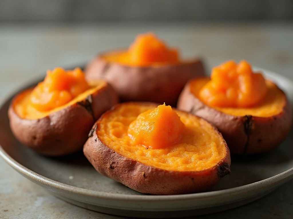 Crispy air fryer baked sweet potatoes with tender orange centers