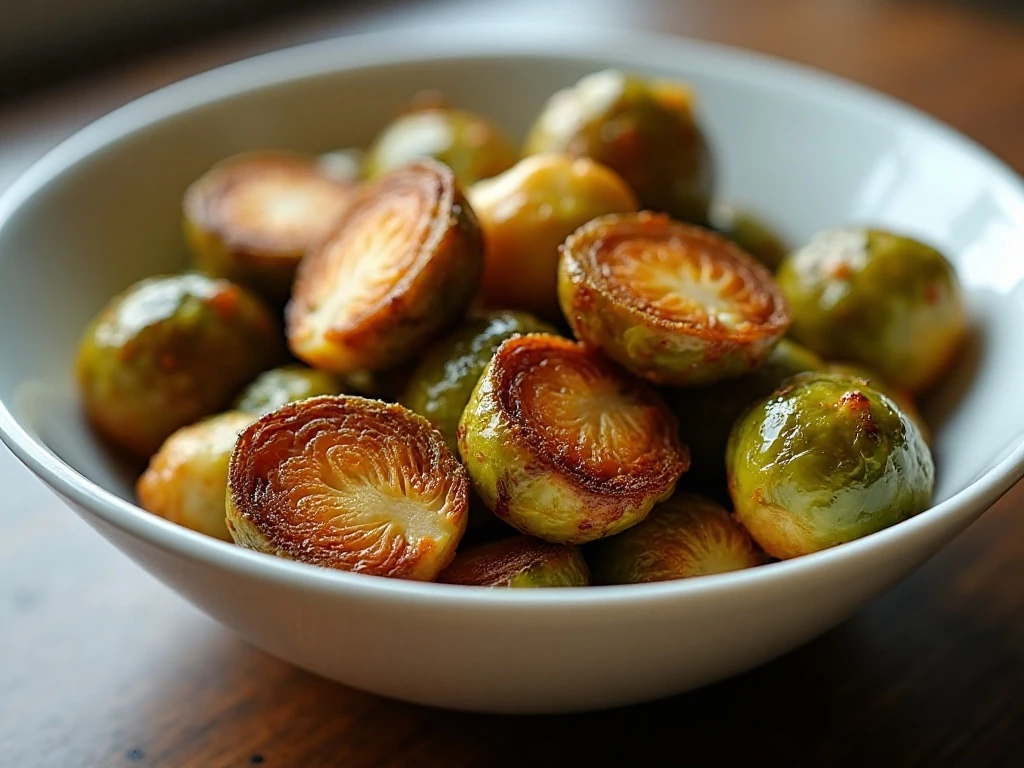 Crispy air fryer balsamic Brussels sprouts served in a bowl
