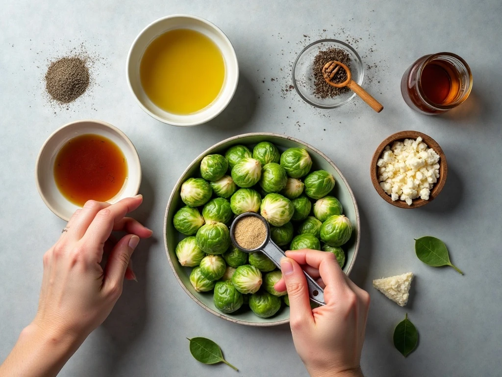 Ingredients for air fryer balsamic Brussels sprouts