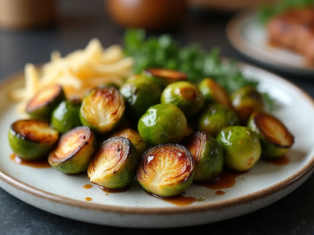 Air fryer Brussels sprouts ready to serve after reheating