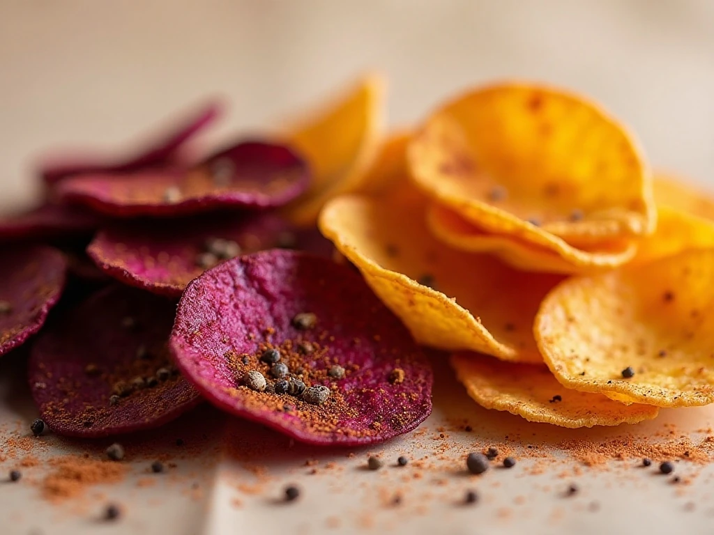 Seasoned red and golden beet chip variations