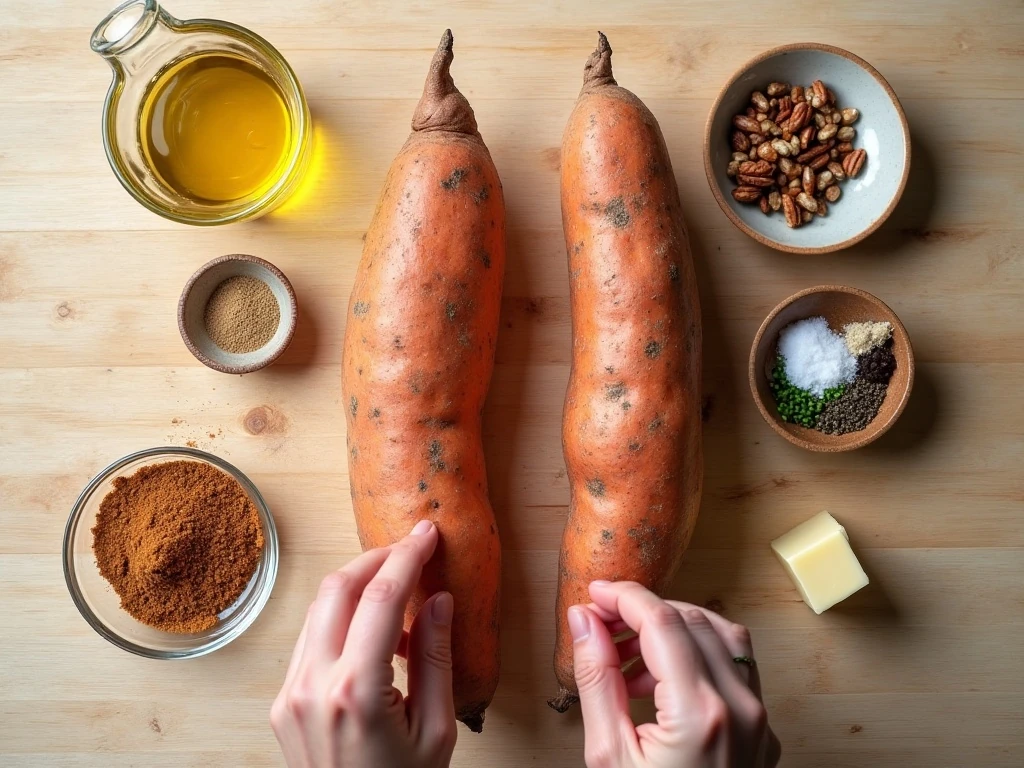 Ingredients for crispy air fryer blooming sweet potatoes