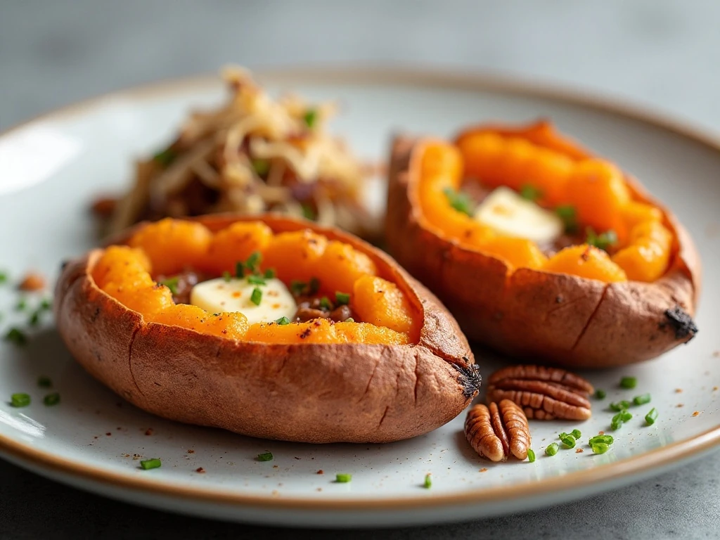 Crispy air fryer blooming sweet potatoes ready to serve