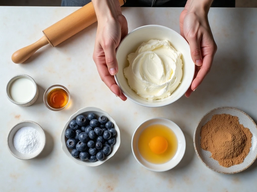 Ingredients for air fryer blueberry cream cheese roll-ups
